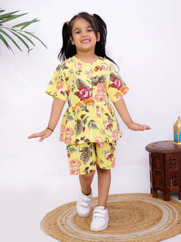 Misbis - Girls Floral Printed Co-Ord Set Yellow