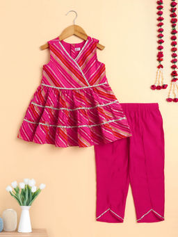 The Magic Wand - Cotton Woven Sleeveless Leheriya Lace Embellished Kurta & Pant Fuchsia