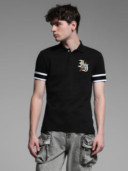 Jack & Jones - Black Embroidered Regular Fit Polo T-Shirt