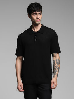 Jack & Jones - Black Solid Regular Fit Polo T-Shirt