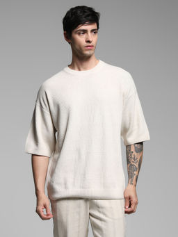 Jack & Jones - Off White Solid Oversized Fit T-Shirt