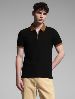 Jack & Jones - Black Solid Slim Fit Polo T-Shirt