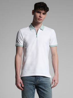 Jack & Jones - White Solid Slim Fit Polo T-Shirt