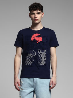 Jack & Jones - Navy Blue Graphic Regular Fit T-Shirt