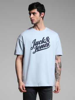 Jack & Jones - Blue Solid Oversized Fit T-Shirt
