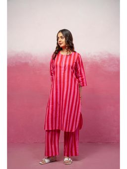 DEASHA INDIA - Aksya Red-Pink Striped Kurta & Pant