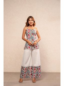 DEASHA INDIA - Ishira White Cotton Halter Neck Kurti & Palazzo