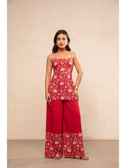 DEASHA INDIA - Tvara Red Corset Halter Neck Kurti & Palazzo