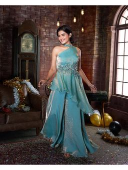 Qunic - Blue Sky Bloom Top and Palazzo