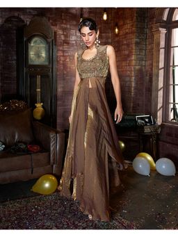 Qunic - Gold Espresso Elegance Kurta & Palazzo