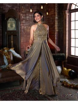 Qunic - Brown In Shadow Evening Gown