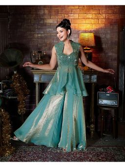 Qunic - Green Luna Sky Top & Palazzo