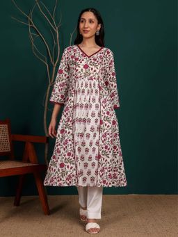 Chowkhat - Hand Printed Pure Cotton Panel Long Kurta