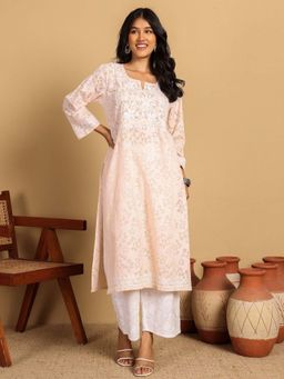 Chowkhat - Handloom Chikankari Brasso Cotton Straight Beige Kurta
