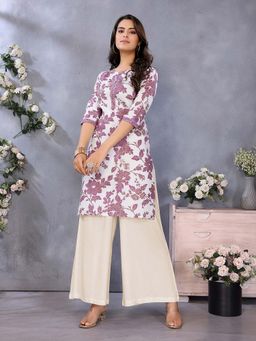Rangita - Women Mauve Rayon Printed Straight Knee Length Kurta