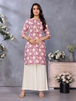 Rangita - Women Pink Cotton Printed Straight Knee Length Kurta