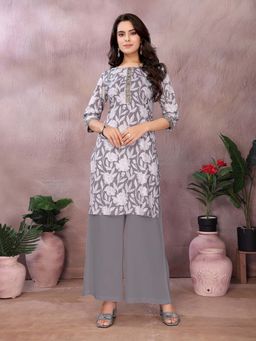 Rangita - Women Grey Rayon Printed Straight Knee Length Kurta