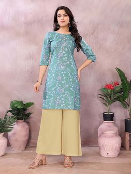 Rangita - Women Green Cotton Printed Straight Knee Length Kurta