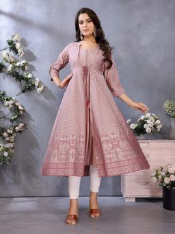 Rangita - Women Mauve Viscose Poly Printed Anarkali Calf Length Kurta