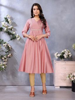 Rangita - Women Pink Viscose Poly Embroidered Flared Calf Length Anarkali Kurta