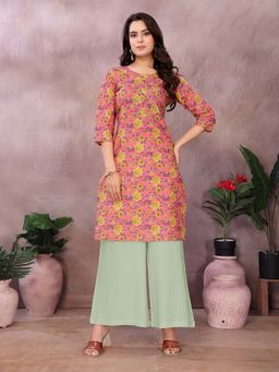 Rangita - Women Pink Cotton Printed Straight Knee Length Kurta