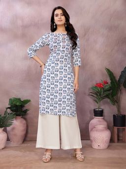 Rangita - Women Off White Rayon Printed Straight Knee Length Kurta