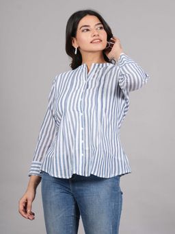 Rangita - Women Grey Cotton Striped Straight Short Length Kurti
