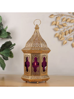 HomeTown - Dazzle Metal and Glass Lantern in Purple
