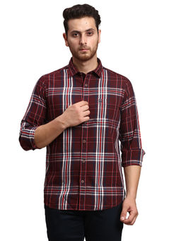 ColorPlus - Contemporary Fit Checkered Maroon Shirt