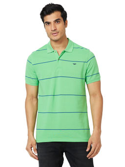 Park Avenue - Slim Fit Stripes Green T-Shirt
