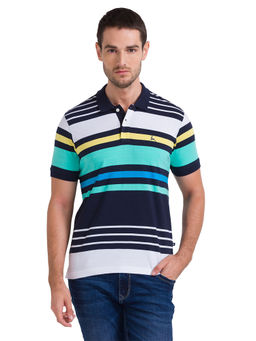 Parx - Regular Fit Stripes Blue T-Shirt