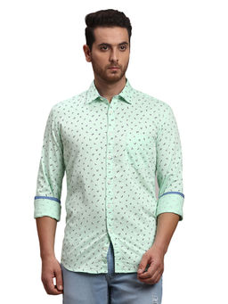 Parx - Slim Fit Printed Green Shirt