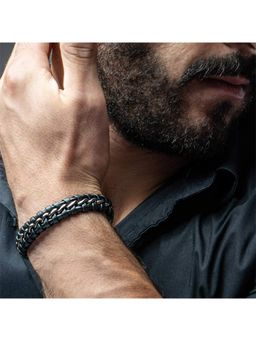 Yellow Chimes - Men Black Leather Wraparound Bracelet