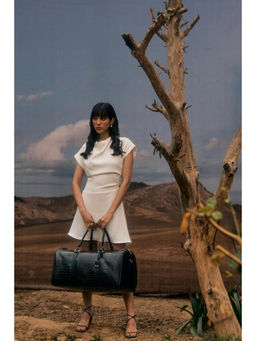 MINI WESST - Women's Black Croc-Embossed Duffel Bag with Top Handle