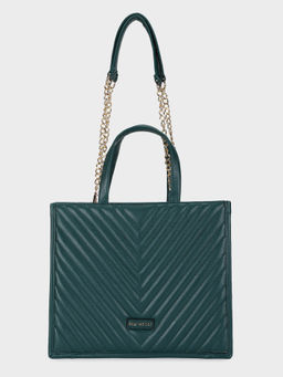 MINI WESST - Women's Green Quilted Tote Bag with Top Handles with Detachable Strap