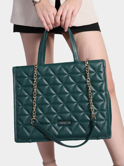 MINI WESST - Women's Quilted Tote Bag with Dual Handles and Gold Chain Strap