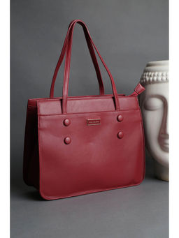 Van Heusen - Women Maroon Solid Casual Tote Bag with Detachable Strap