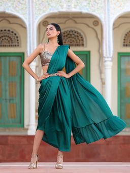 Swtantra - Predraped Pant Style Emerald Saree