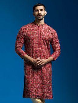 Vastramay - Men Red Chinon Kurta