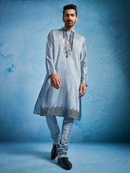 Vastramay - Men Grey Silk Blend Kurta