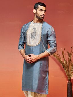 Vastramay - Men Grey Silk Blend Kurta