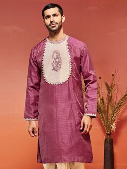 Vastramay - Men Pink Silk Blend Kurta