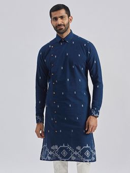 Vastramay - Men Navy Blue Cotton Kurta