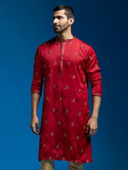 Vastramay - Men Maroon Silk Blend Kurta