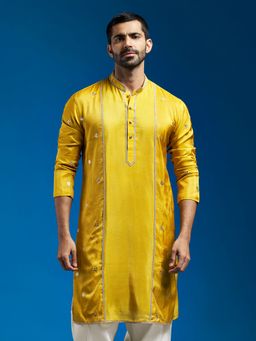 Vastramay - Men Mustard Tissue Kurta