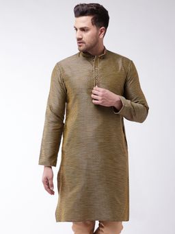 Vastramay - Men Black and Rose Gold Silk Blend Kurta