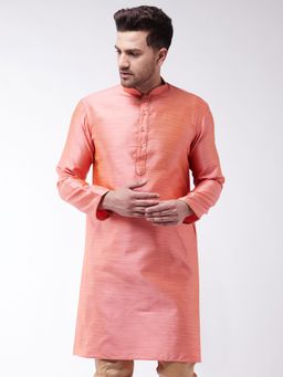 Vastramay - Men Pink and Rose Gold Silk Blend Kurta