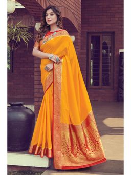 Sangam Prints - Mustard Pure Silk Woven Work Traditional Saree with Unstitched Blouse