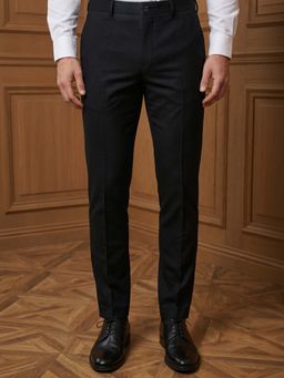 Louis Philippe - Men Black Slim Fit Solid Flat Front Formal Trousers
