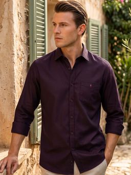 Louis Philippe - Mens Purple Solid Easy Care Natural Stretch Slim fit Casual Shirt